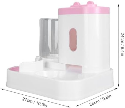 Automatic Cat Feeder and Water Dispenser Set, Pet Food Water Dispenser, Automatic Dog Feeder and Dog Water Dispenser, 2 in 1 Large Capacity Detachable Automatic Cat Waterer Feeder for Dog Puppy (Pink)