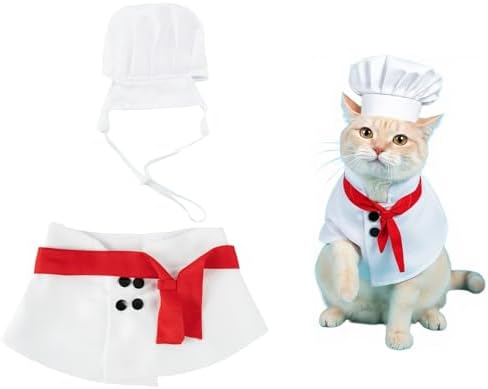 Cat Halloween Costumes, Cute Cat Chef Costume Chef Hat Culinary Wear Clothes for Pet Dog, Small (2PCS Set) by Lanyarco