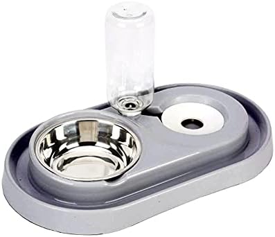 Luck Dawn Pet Feeder, Stainless Steel Double Dog Cat Bowls with Automatic Water Dispenser, for Small and Medium Pets, 500ml, Pink/Blue/Grey