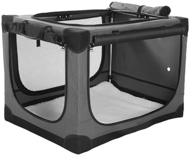 24 x 17 x 17 Inch Collapsible Soft Dog Crate for Dogs Up to 30 lbs, Portable Travel Pet Kennel with 4 Zip Doors, Foldable Indoor Outdoor Crate with Mat, Carry Bag, Grey