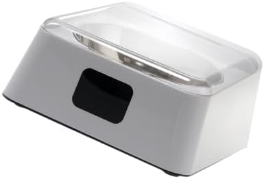 Automatic Dog Bowl with Lid Auto Opening Feeder Stainless Steel Inner Tray ABS Housing Daily Food Water Use White Indoor
