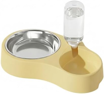 Dual-Use Cat & Dog Bowl - Automatic Water Dispenser with Non-Slip Base, Easy-Clean Design for Cats & Small Dogs, Cat Water Dispenser, Easyclean Material, Dog Food Dispenser, Dog Feeder (Yellow)