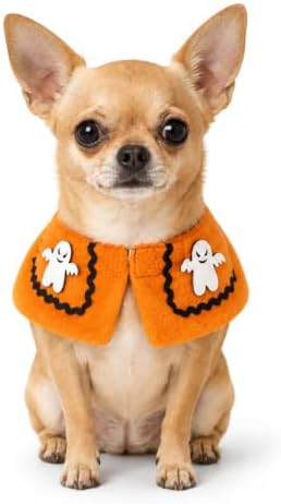 Ghost Halloween Dog Costume for Small Dogs & Cats, Soft Plush Halloween Pet Cape, Cute Cat Halloween Costume & Cat Clothes for Holiday Parties, Trick or Treat, Cosplay, Orange, Large by Unknown