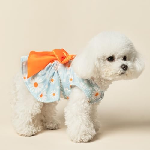 PUPTECK Floral Dog Dress with Bow Soft Cute Dog Clothes for Spring Daisy XS - Image 7