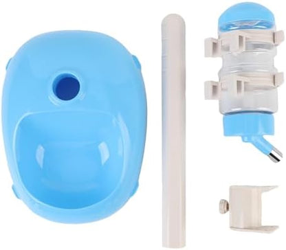 Pet Standing Water Dispenser, Adjustable Height Dog Water Bottle, with Food Feeder Bowl for Small Dogs Cats (Blue)