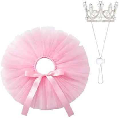 Pet Costume Set Tutu Skirt with Pearl Crown for Small Dog Cat Halloween Birthday Wedding Photo Prop Costume by Haakong