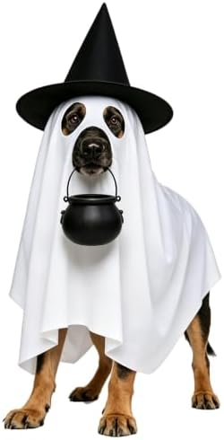 Halloween Dog Ghost Costume Pet Ghost Cape Hat Witch Candy Pot for L XL by Unknown