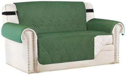 H.VERSAILTEX Reversible Loveseat Cover Furniture Protector Anti-Slip Water Resistant 2" Elastic Straps Couch Covers Pets Kids Fit Sitting Width Up to 46"(Love Seat: 75" x 90", Christmas Green/Beige)