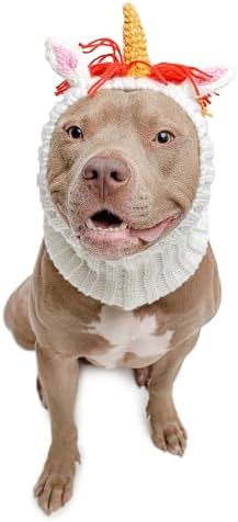 Zoo Snoods Unicorn Costume - Knit Rainbow Dog Snood Ear Wrap for Pets, Warm Neck Cover for Halloween and Winter (Large) by ZooSnoods
