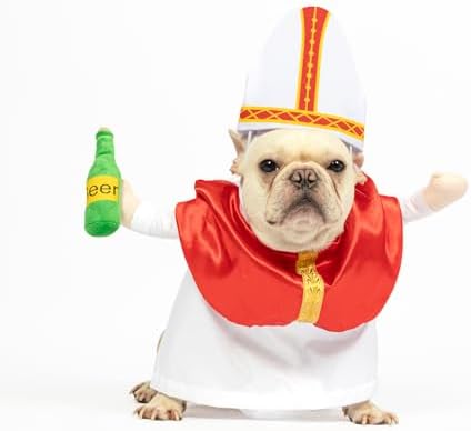 NACOCO Halloween Dog Pope Costume - Pet Cosplay Clothes Cat Special Outfit Apparel Pope Hat Adjustable Puppy for Pet Parties Small Medium and Large Dogs(Red Pope, M) by HOME