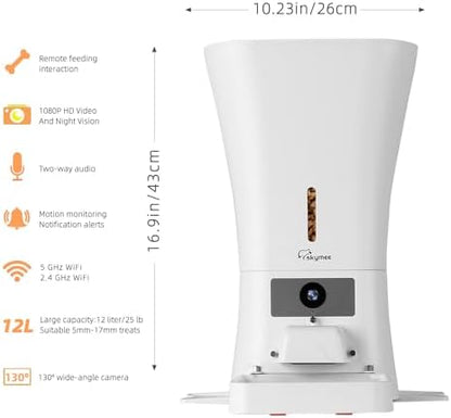 12L 5G WiFi Aautomatic Dog Feeder Large Breed & Automatic cat feeders 1080P Full HD Pet Camera Treat Dispenser Food Dispenser