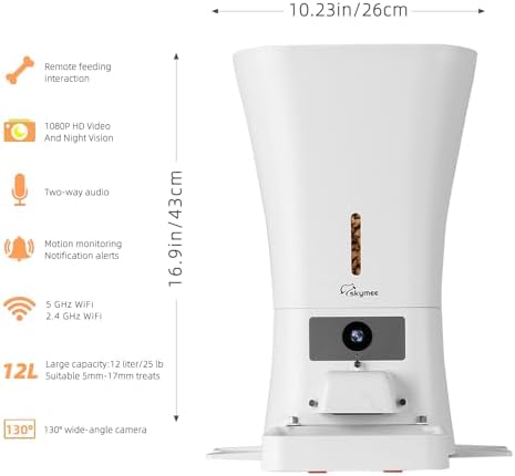 12L Smart Automatic Dog Feeder Large Breed with Camera, 5G WiFi Automatic Cat Feeders Food Dispenser 1080P Full HD Pet Camera Treat Dispenser with Night Vision and 2-Way Audio