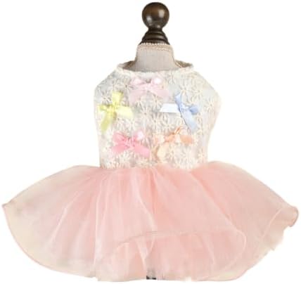 Handmade Floral Dog Dress with Bow, Princess Lace Pet Dress for Small Dogs and Cats, Lightweight Puppy Outfit N-Bowknot X-Small by MaruPetyourkidsfriends