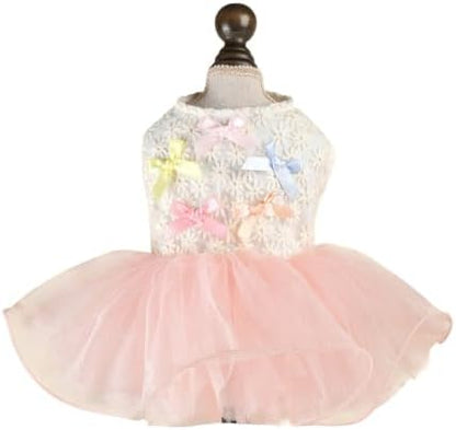 Handmade Floral Dog Dress with Bow, Princess Lace Pet Dress for Small Dogs and Cats, Lightweight Puppy Outfit N-Bowknot X-Small by MaruPetyourkidsfriends
