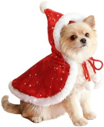 Dog Christmas Costumes Santa Cloak with Hat, Cute Pet Costumes for Cats Dogs, Soft Fluffy Dog Costume Cat Clothes for Holiday Party and Photos, L by Unknown