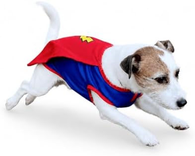 Mighty Supa Man Pet Halloween Costume with Cape - Small to Medium-Large Breed Funny Clothes Outfit Apparel (Medium) - Image 2