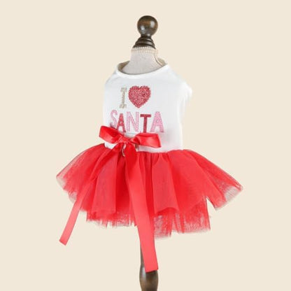 Handmade Floral Dog Dress with Bow, Princess Lace Pet Dress for Small Dogs and Cats, Lightweight Puppy Outfit M-Santa Small - Image 2