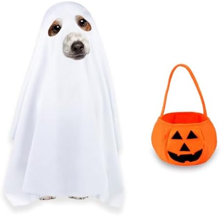 Dog Halloween Costumes, Dog Ghost Costume Funny Pet Ghost Costume with Pumpkin Candy Bag for Small Medium Large Dogs Pets (Small) by Unknown