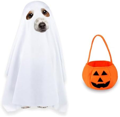Dog Halloween Costumes, Dog Ghost Costume Funny Pet Ghost Costume with Pumpkin Candy Bag for Small Medium Large Dogs Pets (Small) by Unknown