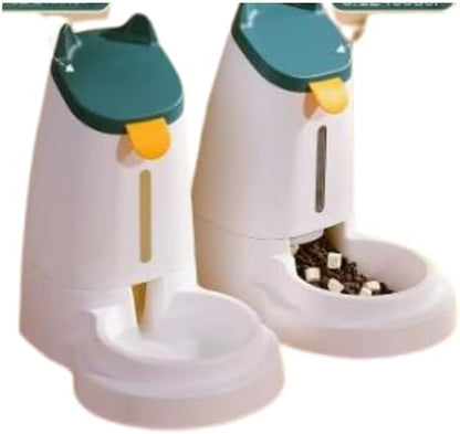 Automatic Pet Feeder & Water Dispenser Set, 3.3L Gravity Food Dispenser + 3.1L Waterer, Non-Electric Cat & Dog Feeding Station with Flow Control, Anti-Slip Base, Large Capacity for Small & Medium Pets