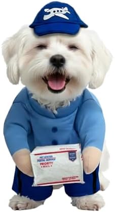 Postman Blue Pet Halloween Costume, Plush Parcel and Postman Hat - Small to Medium-Large Breed Funny Clothes Outfit Apparel (Medium) - Image 5