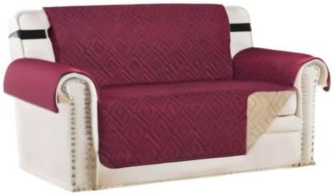 H.VERSAILTEX Reversible Loveseat Cover Furniture Protector Anti-Slip Water Resistant 2 Inch Wide Elastic Straps Couch Covers Pets Kids Fit Sitting Width Up to 46"(Love Seat: 75" x 90", Red/Tan)