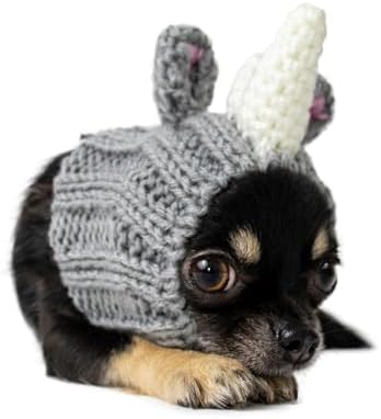 Zoo Snoods Rhino Costume - Knit Dog Snood Ear Wrap for Pets, Warm Neck Cover for Halloween and Winter (Small) by ZooSnoods