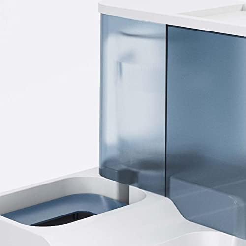 TITA-DONG All in One Automatic Cat Feeder and Water Dispenser Set, 2 in 1 Large Capacity Transparent Window Automatic Pet Feeder for Dog Cat (Blue)