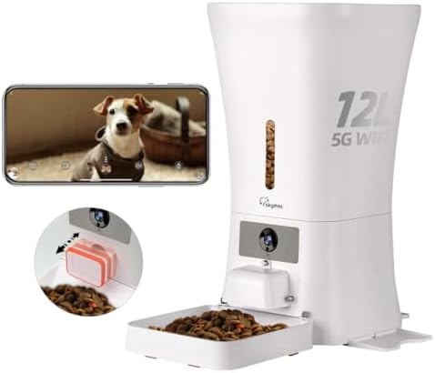 12L Smart Automatic Dog Feeder Large Breed with Camera, 5G WiFi Automatic Cat Feeders Food Dispenser 1080P Full HD Pet Camera Treat Dispenser with Night Vision and 2-Way Audio