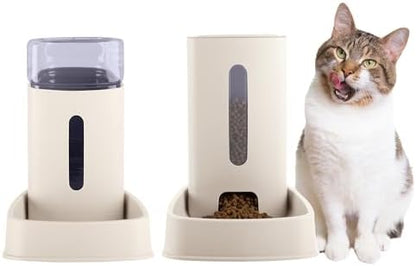 Automatic Cat Feeder and Water Dispenser - 2-Pack 3.8L/1G Pet Bowls - Gravity Automatic Cat and Dog Feeding Station - Pet Supplies by PETMAKER (White)