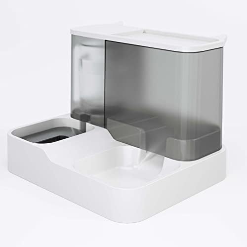 TITA-DONG All in One Automatic Cat Feeder and Water Dispenser Set, 2 in 1 Large Capacity Transparent Window Automatic Pet Feeder for Dog Cat (Grey)
