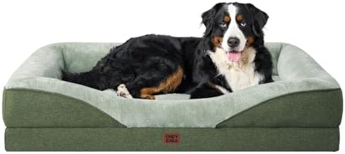 EHEYCIGA Orthopedic XL Dog Bed for Large Sized Dog, 48x35x7.5 Inch Extra Large Memory Foam Dog Couch Bed with Sides, Waterproof Liner & Washable Removable Cover, Bolster Pet Sofa, Green