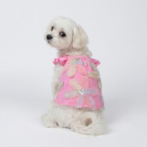 Fitwarm Embroidered Flower Ruffle Dog Shirt, Fancy Summer Clothes for Small Dogs Girl, Sweet Pet Tee, Pink, Small - Image 3