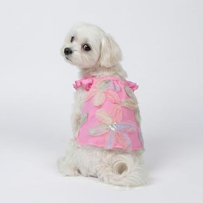 Fitwarm Embroidered Flower Ruffle Dog Shirt, Fancy Summer Clothes for Small Dogs Girl, Sweet Pet Tee, Pink, Small - Image 3