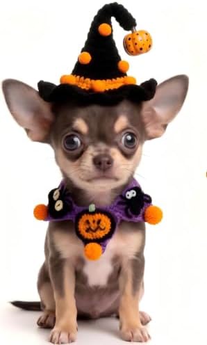 Halloween Dog Costume - Black Witch Hat & Halloween Outfit for Cats and Small Sized Dogs,Handmade Festive Halloween Pet Apparel with Pumpkin Design for Party & Photos by MITOCAPY