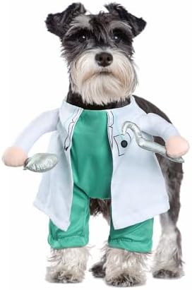 DELIFUR Dog Halloween Dentist Costume - Pet Doctor Dress Up Costume Funny Apparel Uniform Adjustable Doctor Cosplay Outfit for Small Medium Dog (Small) by DELIFUR
