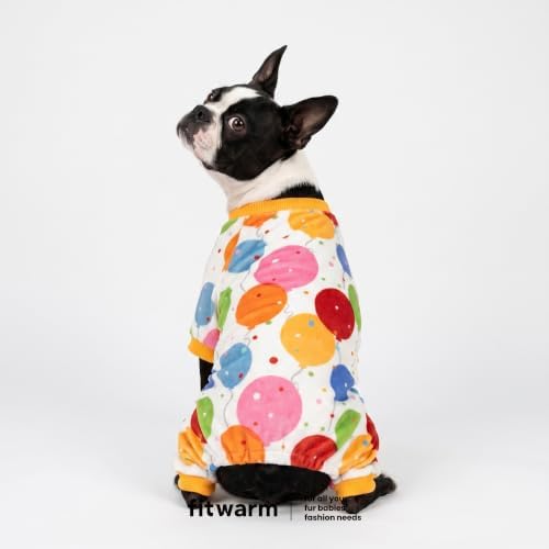 Fitwarm Balloon Dog Fleece Pajamas, Birthday Outfit for Small Dogs Boy Girl, Cozy Pet Onesie with Feet, White, Yellow, Red, Blue, Green, XL - Image 2
