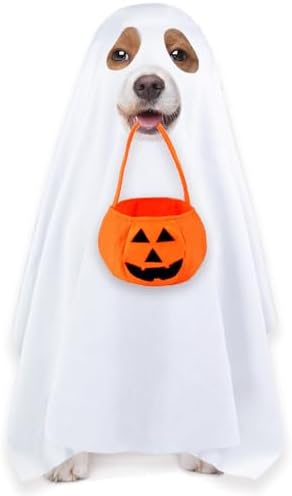 Dog Halloween Costumes, Dog Ghost Costume Funny Pet Ghost Costume with Pumpkin Candy Bag for Small Medium Large Dogs Pets (Medium) by Unknown