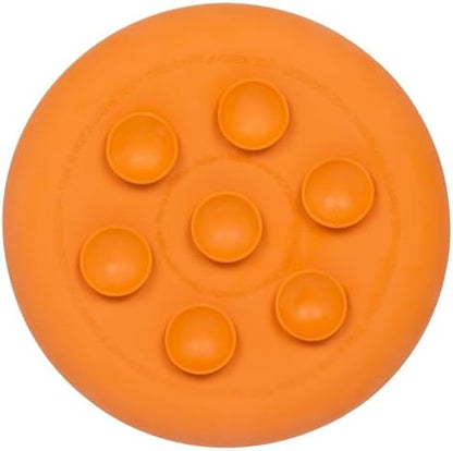 New LickiMat UFO Orange - Bathing, Shower & Grooming Distractor. Natural Rubber Large Soother Licking Nubs Treats. Unique Food and Dribble Catcher Design. Slow Feeder Dog Bowl