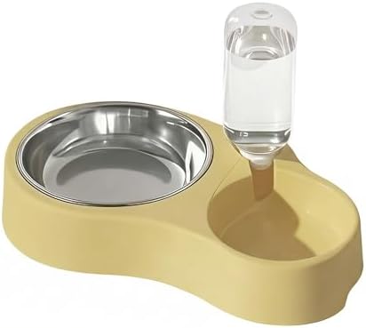 Dual-Use Cat & Dog Bowl - Automatic Water Dispenser with Non-Slip Base, Easy-Clean Design for Cats & Small Dogs, Cat Water Dispenser, Easyclean Material, Dog Food Dispenser, Dog Feeder (Yellow)