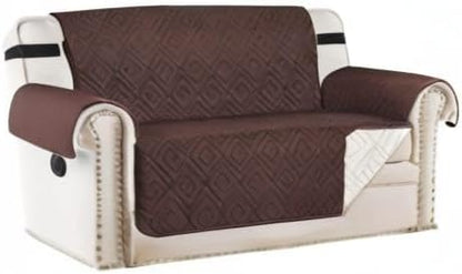 H.VERSAILTEX Reversible Loveseat Cover Furniture Protector Anti-Slip Water Resistant 2 Inch Wide Elastic Straps Couch Covers Pets Kids Fit Sitting Width Up to 46"(Love Seat: 75" x 90", Brown/Beige)
