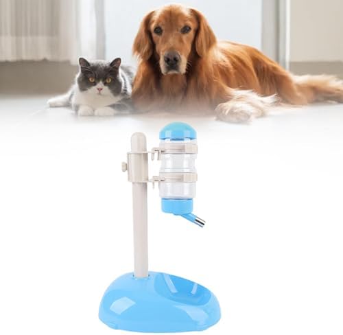 Pet Standing Water Dispenser, Adjustable Height Dog Water Bottle, with Food Feeder Bowl for Small Dogs Cats (Blue)