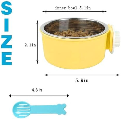 Hamiledyi 2-Pack Hanging Dog Bowls with Removable Stainless Steel Feeder - Spill-Proof Crate Bowls for Kennel/Cage, Puppy to Medium Dogs, Cats, Rabbits & Guinea Pigs (Durable Pet Food & Water Dishes)