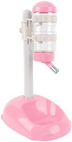 Cryfokt Pet Standing Water Dispenser, Plastic Height Adjustable 500ml Capacity Dog Water Bottle Dispenser Automatic Dog Feeding Station Food for PuppyBowl (Pink)