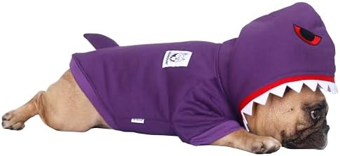 iChoue English Bulldog Halloween Shark Costume Clothes Hoodies Purple, XXL - Image 2