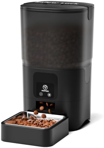 PAPIFEED Automatic Cat Feeder with App, 5G WiFi Auto Cat Feeder, 6L Slow-Feed Cat Food Dispenser for Dry Food, Dual Power Supply Timed Pet Feeder for Small Dog, 10 Meals/Day, 12 Portions/Meal, Black