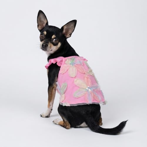 Fitwarm Embroidered Flower Ruffle Dog Shirt, Fancy Summer Clothes for Small Dogs Girl, Sweet Pet Tee, Pink, Small - Image 2