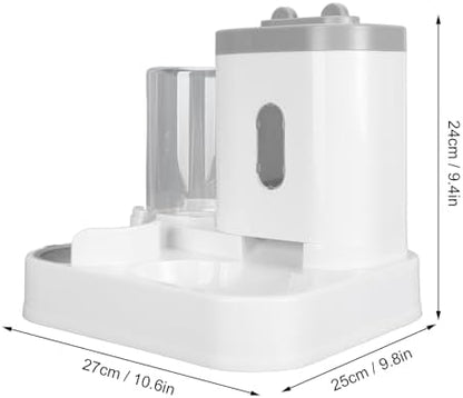 Automatic Cat Feeder and Water Dispenser Set, Pet Food Water Dispenser, Automatic Dog Feeder and Dog Water Dispenser, 2 in 1 Large Capacity Detachable Automatic Cat Waterer Feeder for Dog Puppy (Grey)