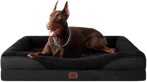 EHEYCIGA Orthopedic XL Dog Bed for Large Sized Dog, 48x35x7.5 Inch Extra Large Memory Foam Dog Couch Bed with Sides, Waterproof Liner & Washable Removable Cover, Bolster Pet Sofa, Black