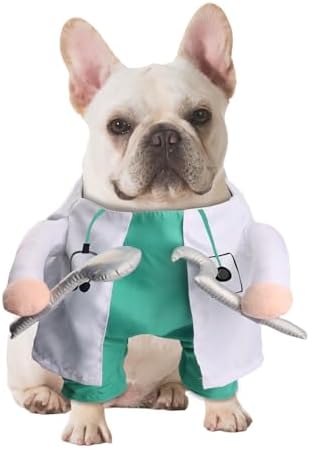 NACOCO Halloween Dog Doctor Costume - Pet Dentist Clothes Cat Funny Uniform Green Outfit Apparel Adjustable for Small Medium and Large Dogs(Green Dentist, M) by HOME